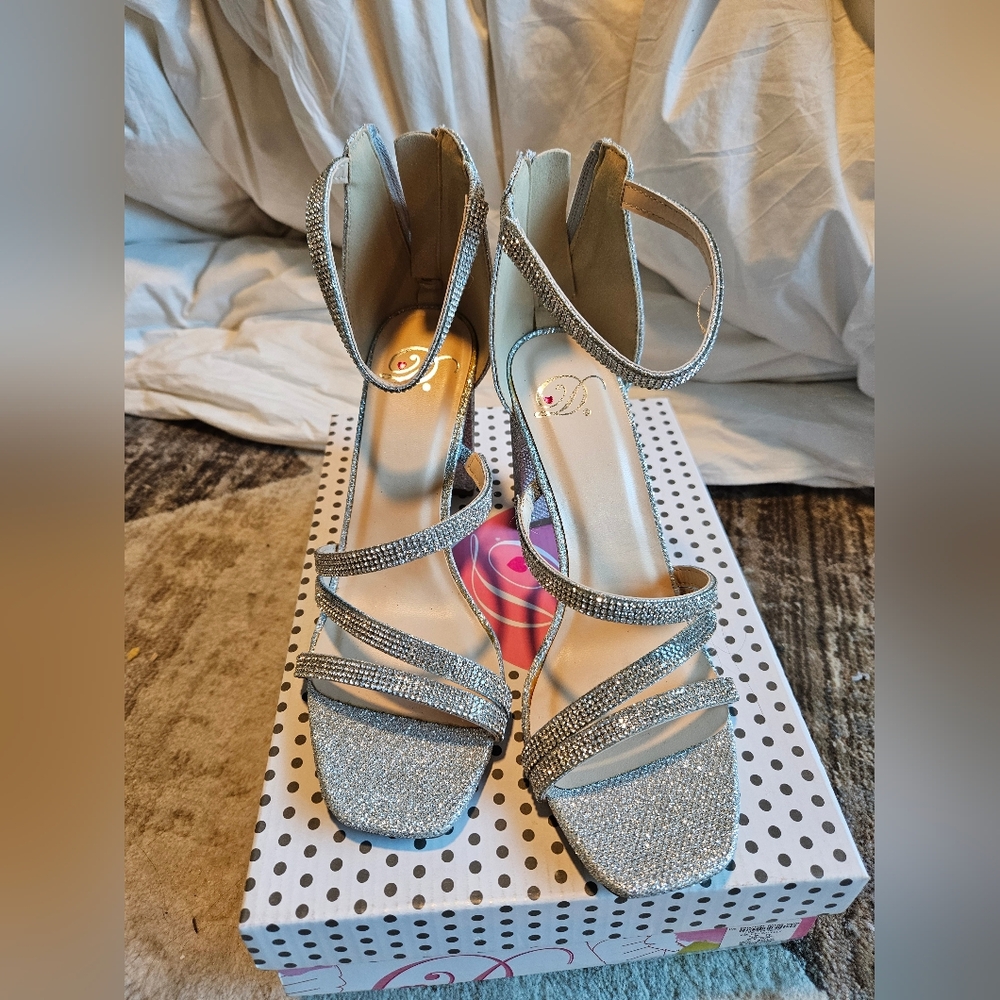 Sparkling Silver Strappy High Heel Sandals